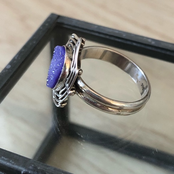 🆕 Ring Purple Agate Druzy Sterling Silver - Picture 4 of 8